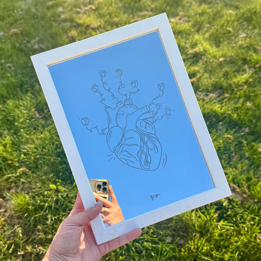 Miroir Gravé - Coeur en fleurs