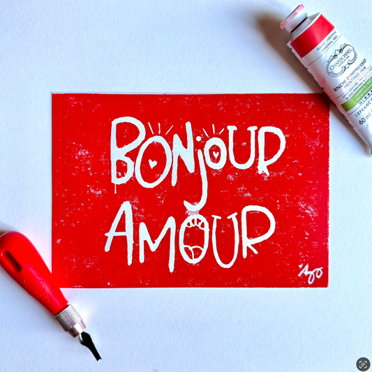 Carte Linogravure - Bonjour Amour