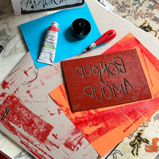 Carte Linogravure - Bonjour Amour